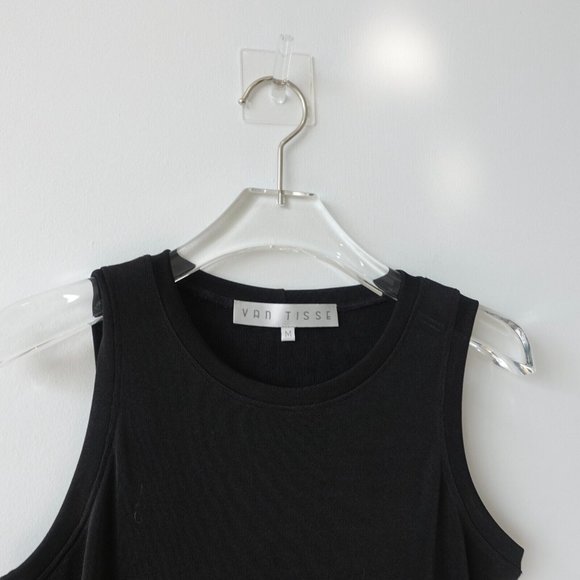Black‎ Top Womens Medium Knit Tank Crew Neck Basic Sleeveless Stretch Casual USA - Picture 2 of 9